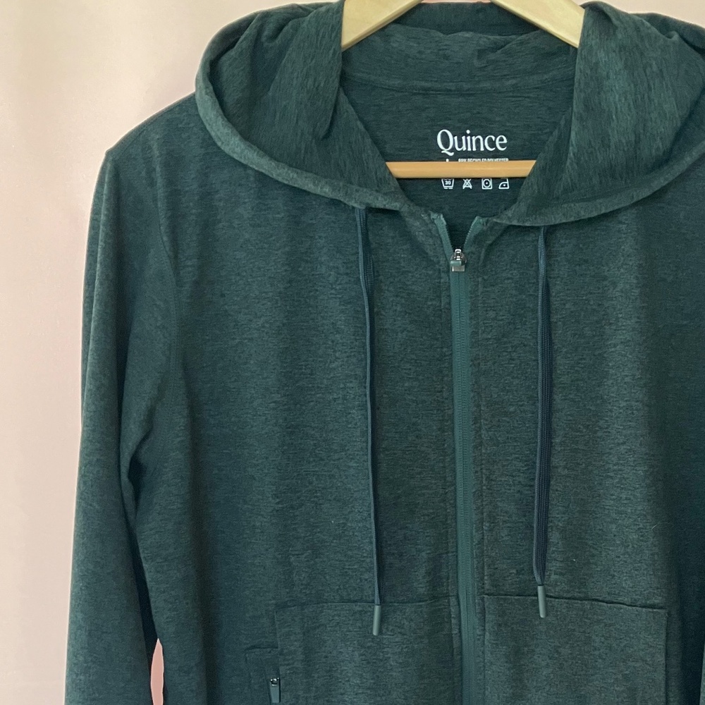 Quince Flowknit Full zip Hoodie Heather Green Lightweight Athletic